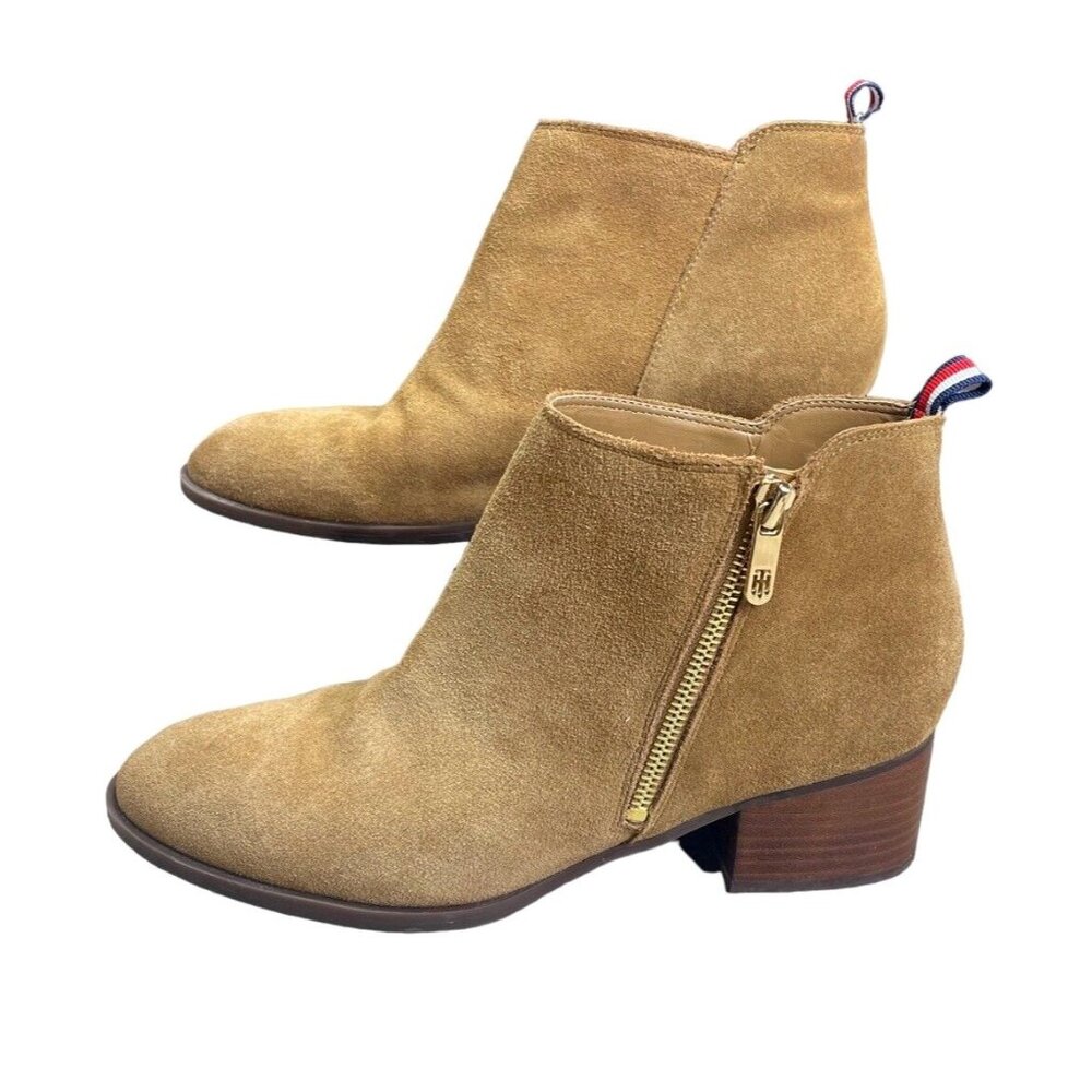 Tommy Hilfiger Women's Ankle Boots Booties Women's Brown Tan Suede Zip 9.5 M